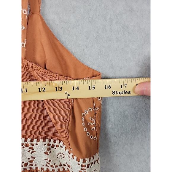 LC Lauren Conrad Rust Floral Eyelet Crochet Trim Maxi Dress Women's Large Lined - Picture 10 of 12